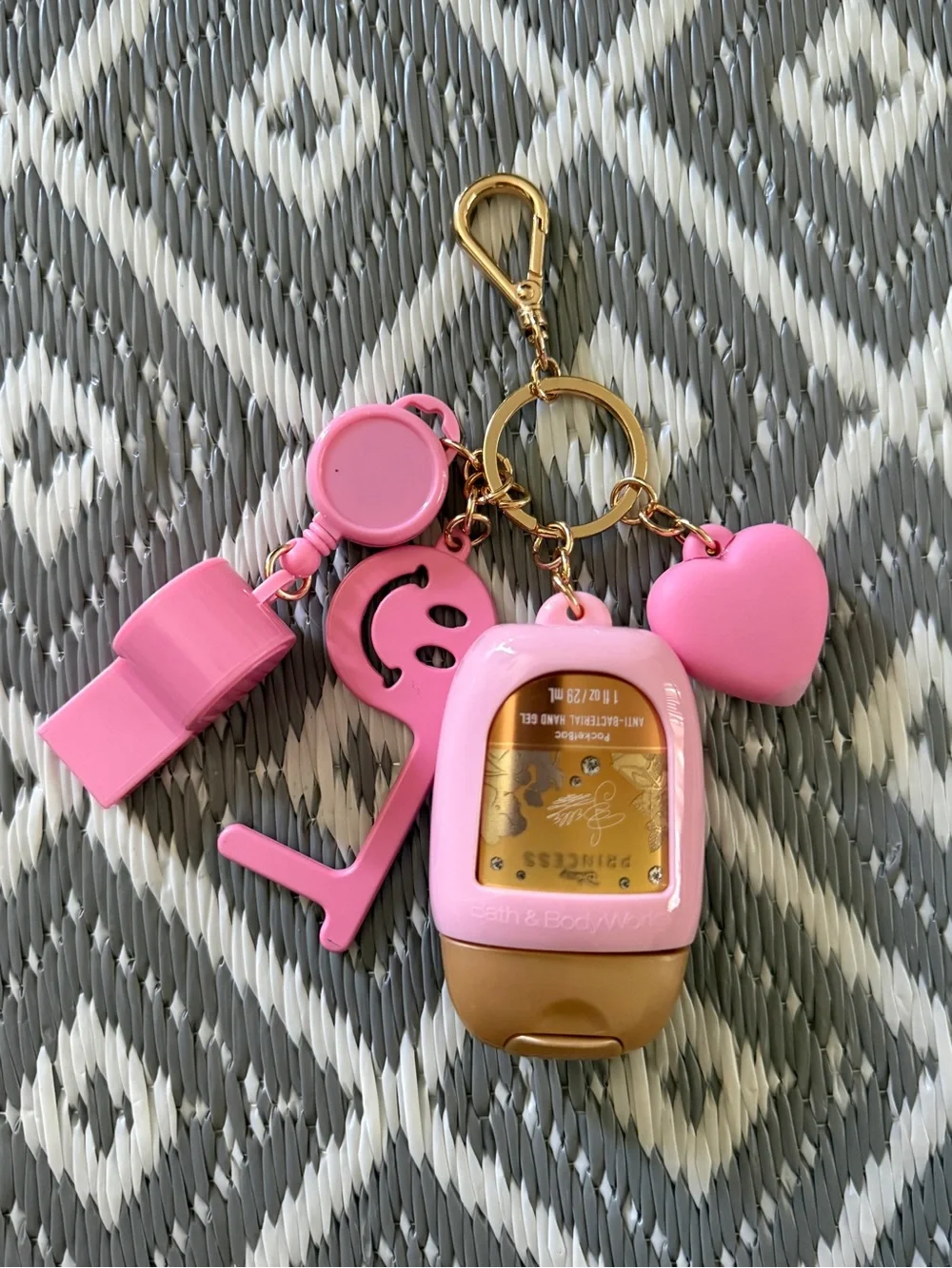 Bath & Body Works Pink Charm Keychain Hand Sanitizer Holder with Gold Hardware
